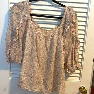 Rebecca Taylor cream and beige sleeved blouse with ruffles